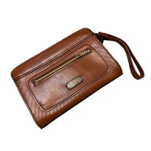 ITALiA Womens Leather Passport Organized Travel Wallet Wristlet Clutch Bag Brown